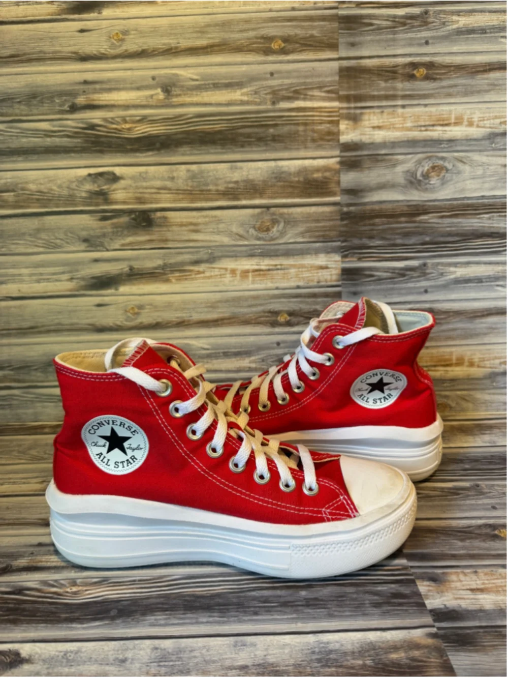 Converse CHUCK TAYLOR ALL STAR MOVE HI red platform sneakers womens 7.5